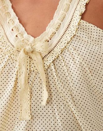 Asos Completo milkmaid con top e pantaloni color latticello e cioccolato a pois-Blu