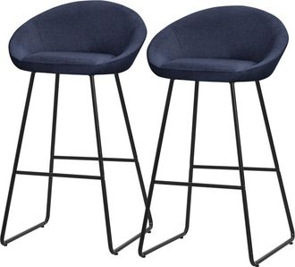 ML Design Ml-design 2x Taburetes De Bar Altos Azul Oscuro Con Funda De Tela 75cm, Sillas Con Estructura Met&aacute;lica, Asientos De Cocina Con Respaldo Y Reposap&iacute;es, 