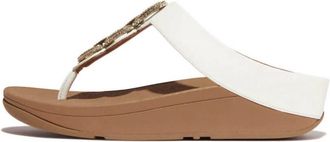 FitFlop Womens Fino Crystal-Chain Leather Toe-Post Sandals In Urban White