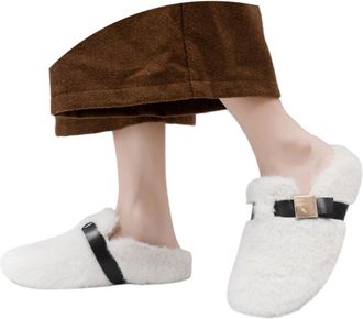 Generic 2026 Women Slippers Fleece Slip On Shoes Cozy Indoor Outdoor Comfortable Flat for Winter Warm Soft Fuzzy Loafer Casual Slide Sandals with Durable Sole