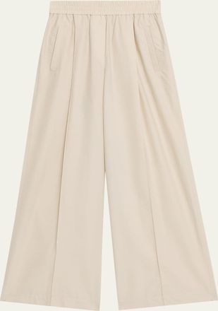 Brunello Cucinelli Techno Cotton Pleat Wide-Leg Pull-On Track Pants
