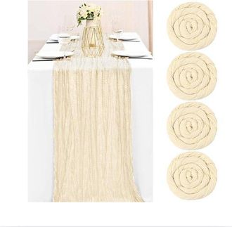 OEM Mantel De 90 X 400 Cm, Camino De Mesa De Gasa Para Bodas, Fiestas, D&iacute;as Festivos, Decoraci&oacute;n, Decoraci&oacute;n De Mesa (beige Claro/crema)