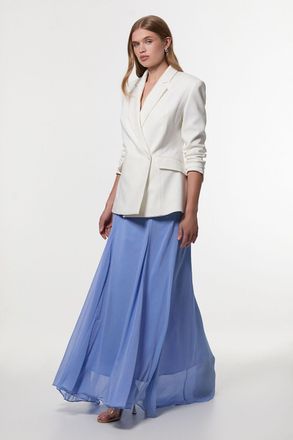 Karen Millen Womens Compact Stretch Stab Stitch Asymmetric Wrap Tailored Blazer - White - Size 10 UK