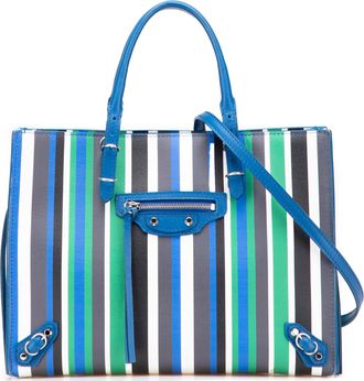 Balenciaga Pre-owned Womens Classic City Striped Leather Tote - Sky Blue - One Size