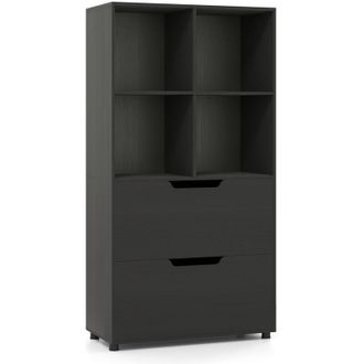 Costway 130CM 5-Tier Tall Freestanding Bookshelf with 2 Drawers-Black