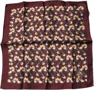 Dolce & Gabbana Mens Maroon Oranges Silk Square Handkerchief Scarf - One Size