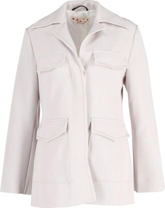 Marni Spread Collar Flap Pocket Jacket in Off White Wool Polyester Blend