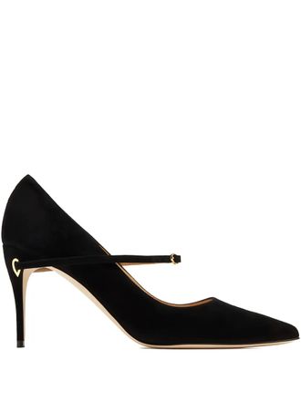 Jennifer Chamandi Pumps in pelle scamosciata con cinturino alla caviglia 85mm - Nero