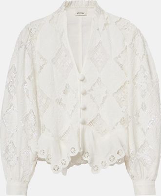 Isabel Marant Blusa Nina de algod&oacute;n y lino con bordado ingl&eacute;s