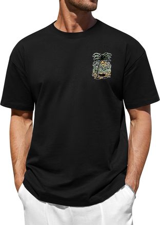 Heekpek Mens T Shirt Cotton T-Shirts for Men Short Sleeve Tops Crew Neck Graphic Printed Tee, E Black, XL