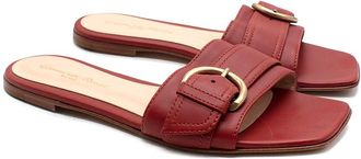Gianvito Rossi Brick Red Buckle Detail Leather Slides Size 37
