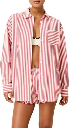 Solid & Striped The Avril Linen Blend Button-Up Shirt in Lipstick Red at Nordstrom, Size X-Small