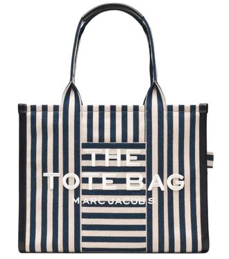 Marc Jacobs Navy Blue/White The Stripe Canvas Large Tote