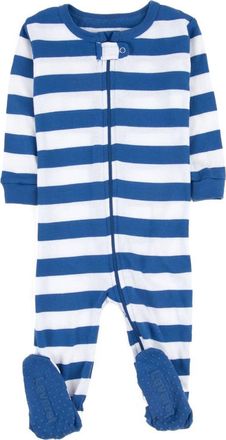 Leveret Footed Striped Cotton Matching Family Pajamas in Blue & White at Nordstrom, Size 12-18M