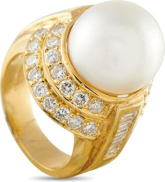 Luxury Bazaar 18K Yellow Gold 1.60ct Diamond and Pearl Ring MF33-050126