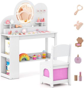 Costway Kids Princess Vanity Table & Chair Set with 2 Drawers-White