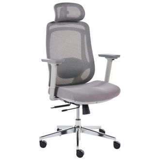 Beliani Silla De Oficina Giratoria Ergon&oacute;mica De Malla Inclinable Regulaci&oacute;n Altura Reposacabezas Reposabrazos Ajustables Asiento Deslizante Gris Olyra