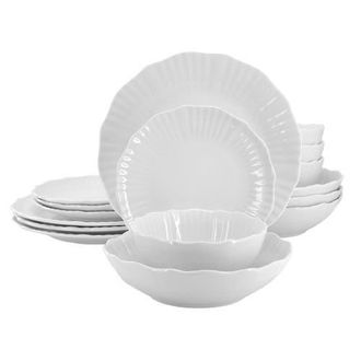 Elama Millie 16 Piece Double Bowl Porcelain Dinnerware Set in White at Nordstrom