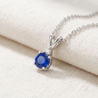 Pompeii3 1/2Ct Synthetic Blue Sapphire & Natural Diamond Solitaire Pendant 14K White Gold