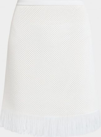 Ferragamo Wool Mesh Knit Fringed Mini Skirt