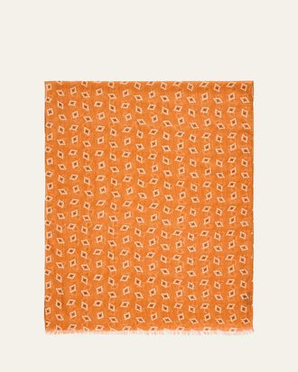 Cesare Attolini Mens Geometric Cotton and Cashmere Scarf