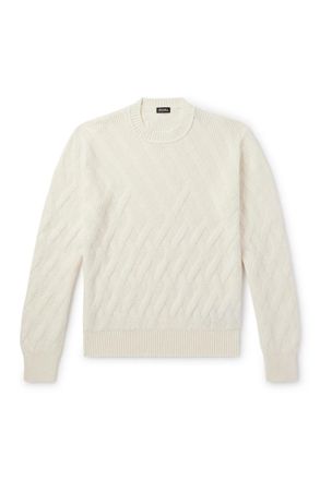 Ermenegildo Zegna Logo-Appliquéd Leather-Trimmed Basketweave Cotton Sweater