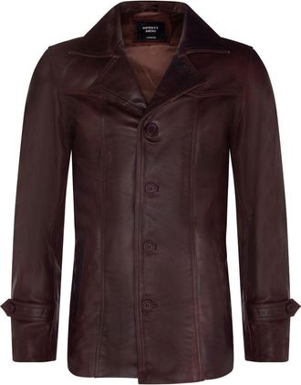 Infinity Leather Mens Brown Vintage Trench Style Crombie Leather Coat-Macau