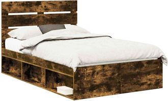vidaXL Bed Frame Smoked Oak 120 x 190 cm Solid Pine Wood vidaXL