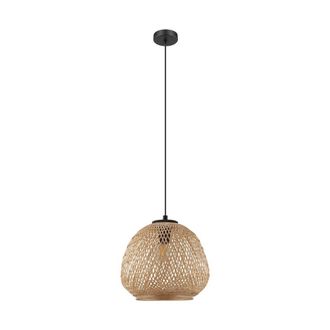 Eglo L&aacute;mpara Colgante Eglo Dembleby Forma C&oacute;nica &Oslash; 32 Cm. Sal&oacute;n, Cocina Y Comedor. Estilo Retro Y Vintage. Acero Y Madera. Color Negro Y Natural