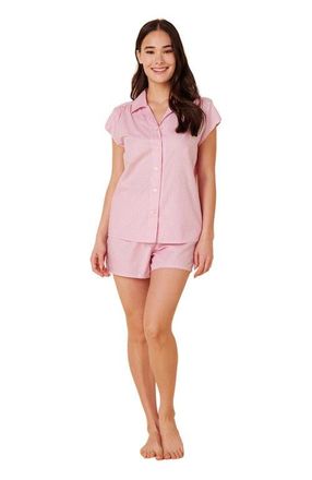 The Cats Pajamas Luxe Pima Short Print Set in Classic Gingham Pink at Nordstrom, Size X-Small