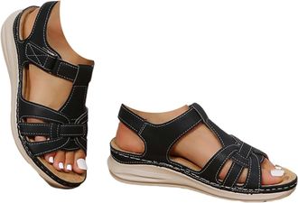 Generic Orthopedic Sandals Women Plantar Fasciitis Clearance Comfort Wedge Sandal Casual Summer Open Toe Ankle Strap Sandal Wide Fit Cushion Walk Leather Sand