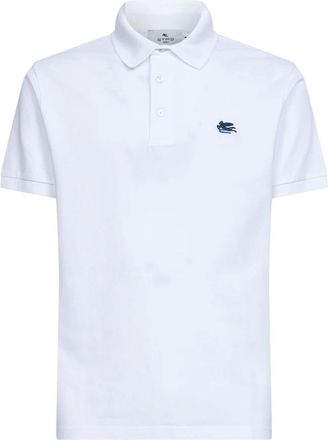 Etro Polo Shirts, male, White, M, Cotton Pique Polo Shirt with Pegaso Embroidery