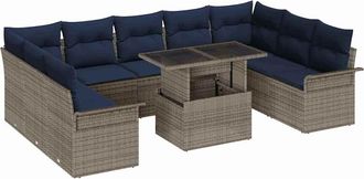 vidaXL Conjunto De Sof&aacute; De Jard&iacute;n 10 Uds. Gris Rattan De Poli&eacute;ster Vidaxl