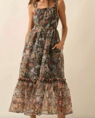 Promesa Floral Organza Ruffled Fit-And-Flare Maxi Dress In Multi
