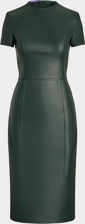 Ralph Lauren Collection Bethanne Lambskin Leather Short-Sleeve Dress