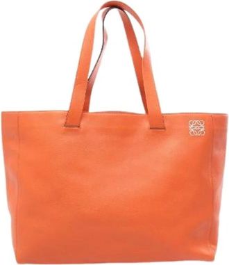 Loewe Pre-owned Anagram Leren Tote Bag - Dames - Vintage Shopper - Oranje - ONE Size - Leer - Vintage