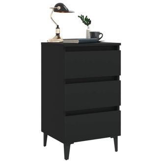Berkfield Home Sturdy Bed Cabinet with Metal Legs Black 40x35x69 cm | Size: 40 x 35 x 69 cm