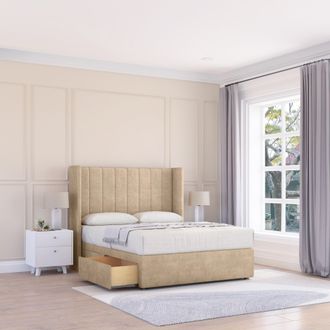 Sloomy Falcon Coniston Wingback Bed Set, 2 Drawers & 54 Floor Standing Headboard in Cream | Size: Double