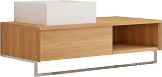 Vente-Unique Mobile Bagno Sospeso In Teak Con Portasciugamani E Lavabo Da Appoggio Quadrato In Ceramica 105 Cm - Kupang