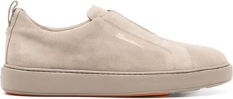 Santoni Beige Platte Instap Schoenen - Heren - Sneakers - Beige - 41 EU - Su&egrave;de - Schoenen