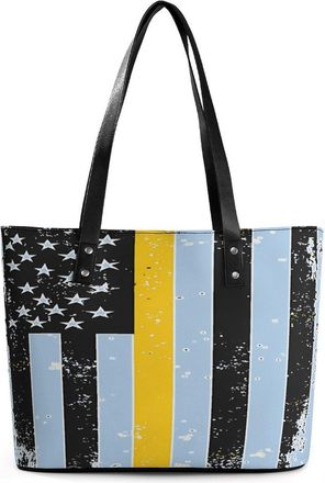 Generic Vintage 911 Dispatcher Thin Gold Line Flag Tote Bags for Women Cute Shoulder Purses Handbags