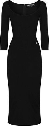 Dolce & Gabbana logo-plaque midi dress - women - Polyester/Viscose/Polyamide/Spandex/Elastane - 44 - Black