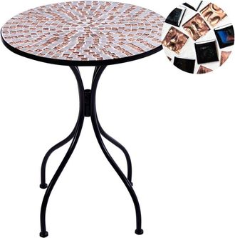 Beliani Beliani - Outdoor Garden Bistro Table Metal Vintage Style Mosaic Tabletop 60 cm Black Caprino