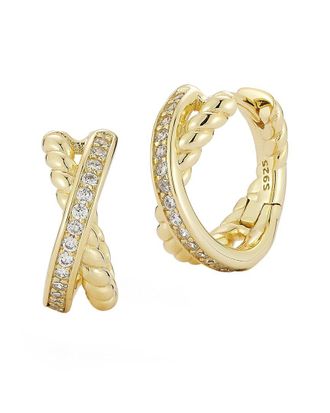 Glaze Jewelry 14K Over Silver Cz Small X Hoop Earrings