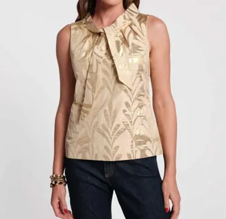 Frances Valentine Millie Sleeveless Top In Royal Palm Jacquard Gold