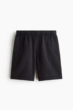 H&M Relaxed Fit Muslin Shorts in Black at Nordstrom, Size Xx-Large