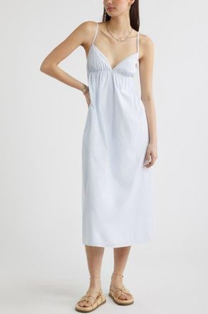 Open Edit Stripe Cotton Blend Midi Dress in Blue- White Orbital Stripe at Nordstrom, Size Xx-Small