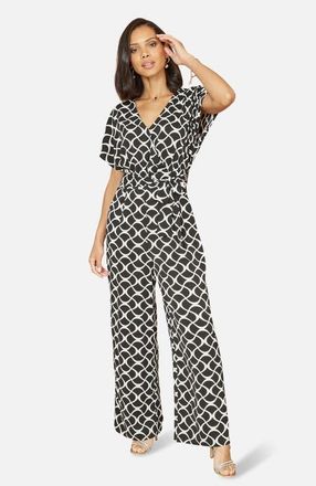Yumi Geometric Print Wrap Jumpsuit in Black at Nordstrom, Size 12