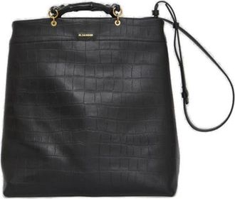 Jil Sander Embossed Leather Tote Bag - Dames - Shoppers - Zwart - ONE Size - Leer - Tassen