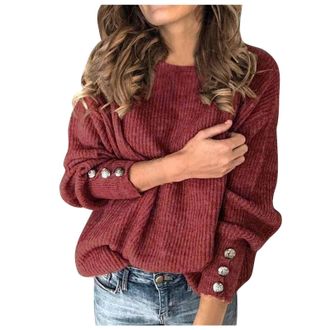 Generic NUSGEAR Womens Sweater Jumpers Top Stripe Knitted Long Sleeve UK Solid Color Crew Neck Warm Casual Oversize Loose Fit Soft Classic Cozy Comfortable Th